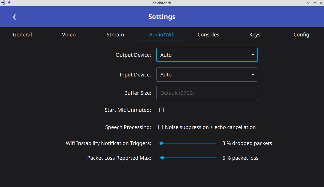 Audio/Wifi Settings