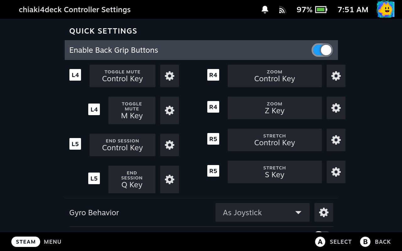 Steam Deck Back Button Mapping