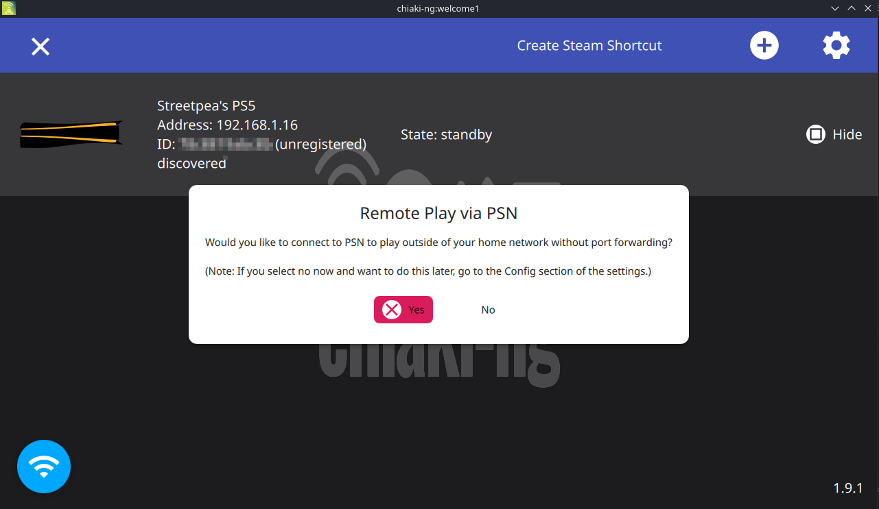 Remote Play PSN Popup