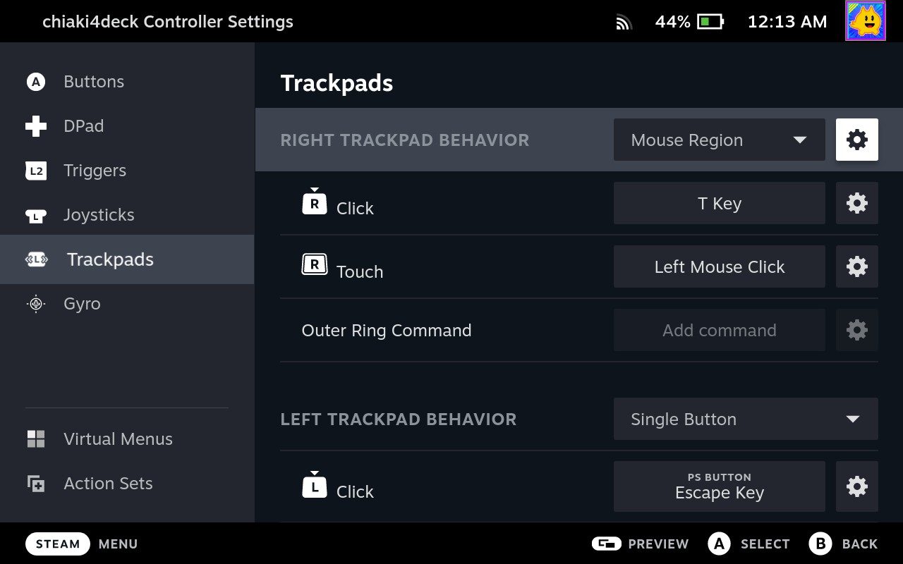 Steam Deck TrackPad Mapping