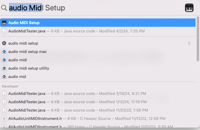 Audio Midi Setup Spotlight Search